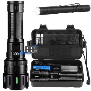 LED Rechargeable Torch, Extremely Bright 1200,000 Lumens, Zoomable Tactical Torches, Strong with 5 Light Modes, IP67 Waterproof Flashlight Torch for Camping, Fishing, Hiking, Outdoor, Emergency [Energy Class A+]
