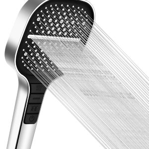 High Pressure Square Chrome Shower Head – 7 Functions Jet Anti-Limescale Universal Water Saving Shower Head