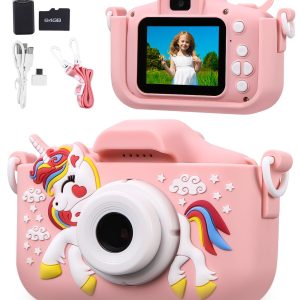 Children's Camera, 2.0 Inch Digital Camera, Mini Rechargeable Camera Camcorder Gift Toy Girls Boys 3 to 10 Years, 1080p HD Video, 64G SD Card, Children's Game Cameras