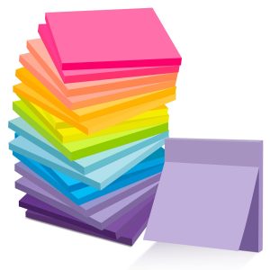 Pack of 18 Sticky Notes 76 mm x 76 mm, Sticky Notes for Labelling, Strong Adhesive, 9 Colours, Super Sticky Notes for School, Home, Office Reminder, Checklist or To-Do List